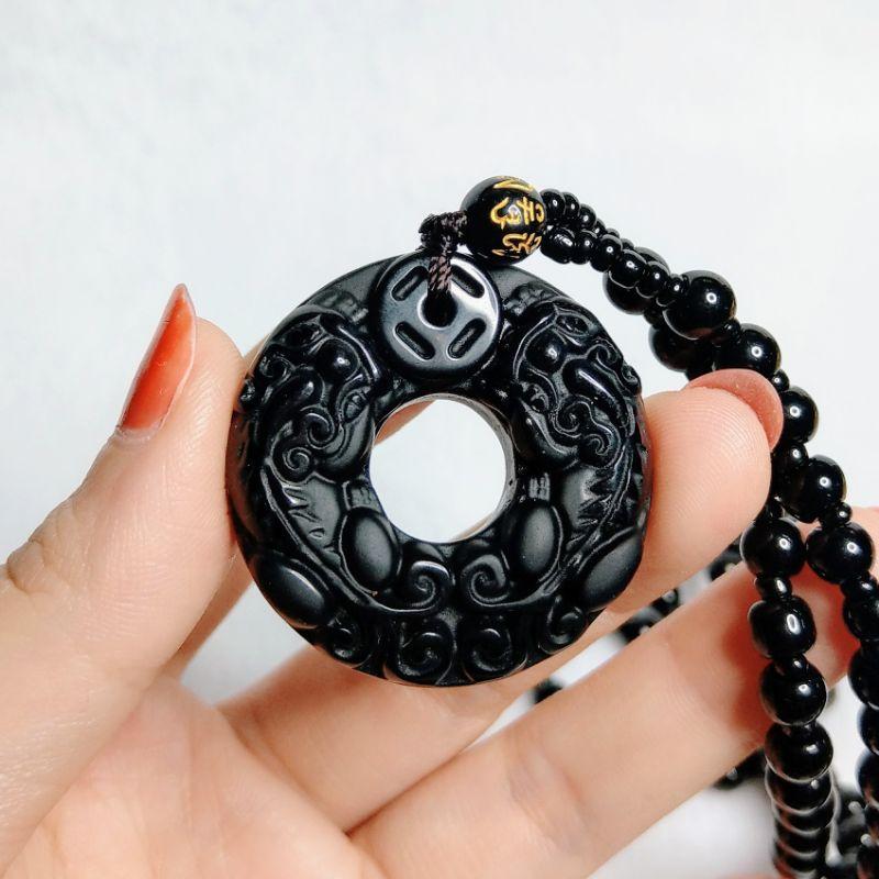 黑曜石貔貅吊墜吊飾項鍊 咬錢貔貅 雙貔貅 平安扣項鍊 避邪擋煞 招財聚財 吸收病氣 助睡眠-細節圖2