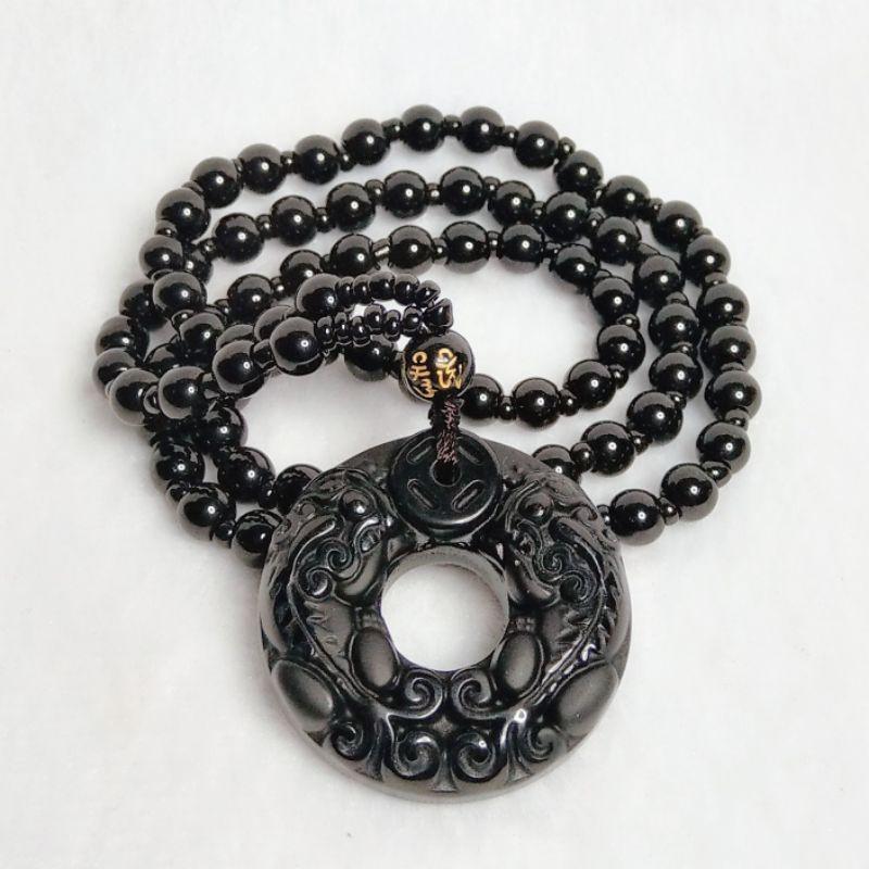 黑曜石貔貅吊墜吊飾項鍊 咬錢貔貅 雙貔貅 平安扣項鍊 避邪擋煞 招財聚財 吸收病氣 助睡眠-細節圖3