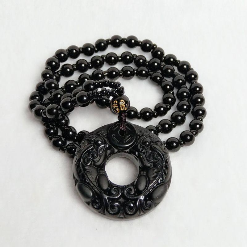 黑曜石貔貅吊墜吊飾項鍊 咬錢貔貅 雙貔貅 平安扣項鍊 避邪擋煞 招財聚財 吸收病氣 助睡眠-細節圖4