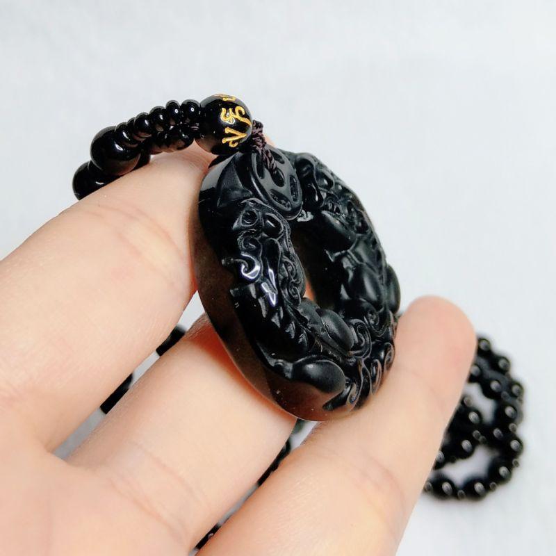 黑曜石貔貅吊墜吊飾項鍊 咬錢貔貅 雙貔貅 平安扣項鍊 避邪擋煞 招財聚財 吸收病氣 助睡眠-細節圖5