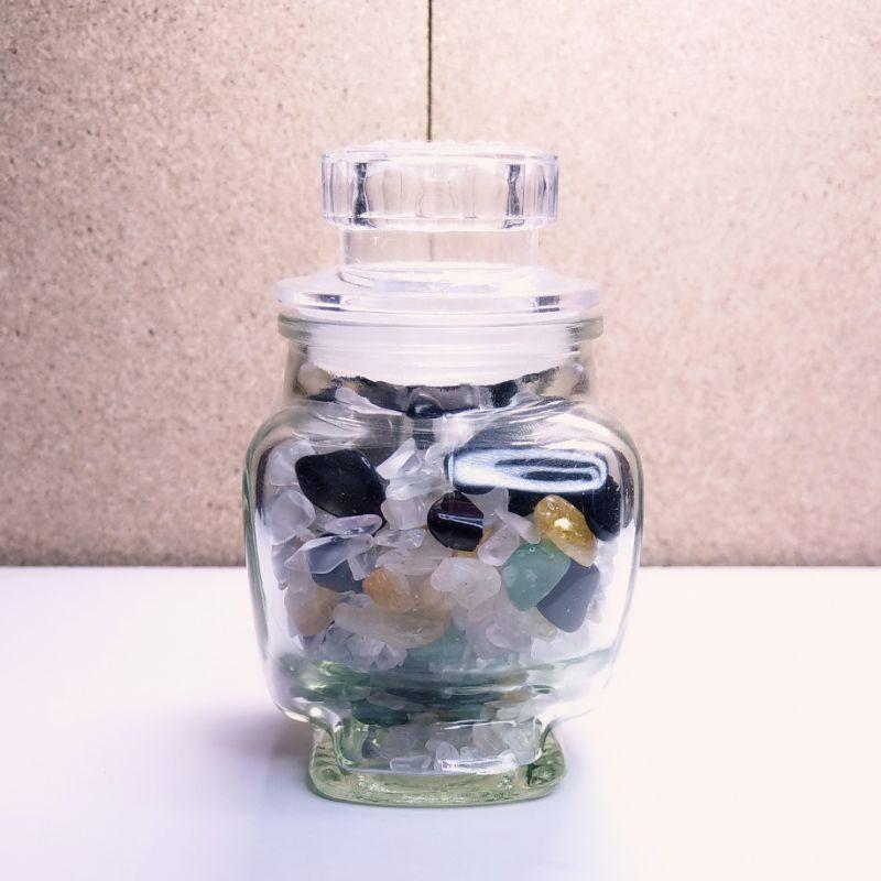 碎石水晶能量瓶 水晶碎石 消磁淨化 白水晶 黃水晶 東陵玉 粉晶 黑曜石 含心型玻璃瓶-細節圖2