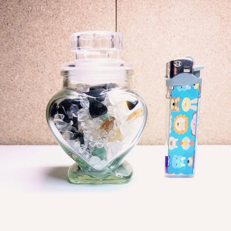 碎石水晶能量瓶 水晶碎石 消磁淨化 白水晶 黃水晶 東陵玉 粉晶 黑曜石 含心型玻璃瓶-細節圖3