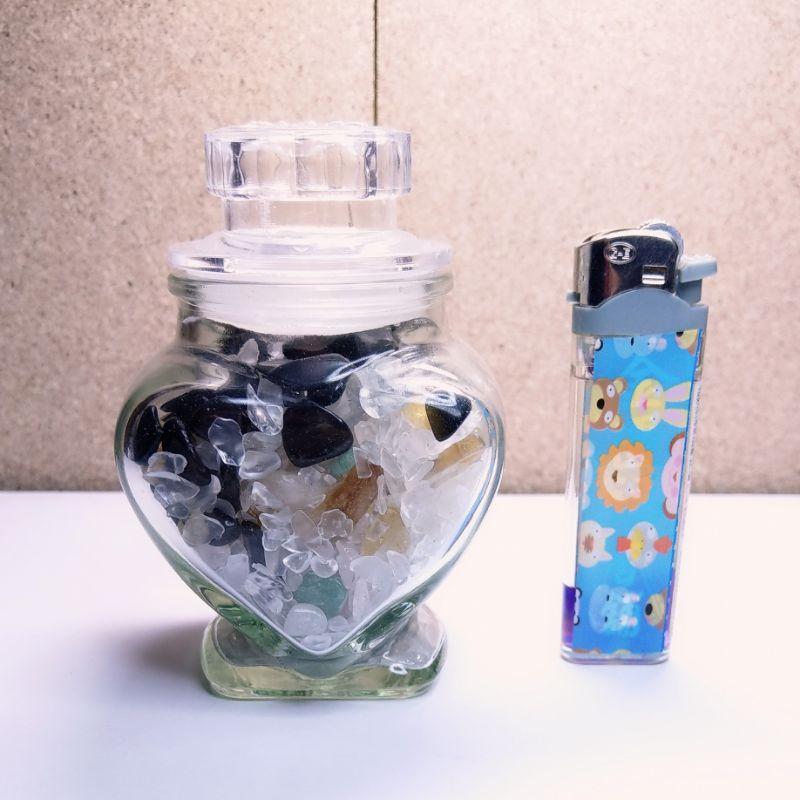 碎石水晶能量瓶 水晶碎石 消磁淨化 白水晶 黃水晶 東陵玉 粉晶 黑曜石 含心型玻璃瓶-細節圖4