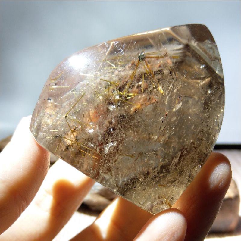 鈦晶擺件 隨型鈦晶柱 鈦晶花 太陽花 千層白幽靈 紅幽靈 有彩 帶雲母片 特製木座-細節圖6