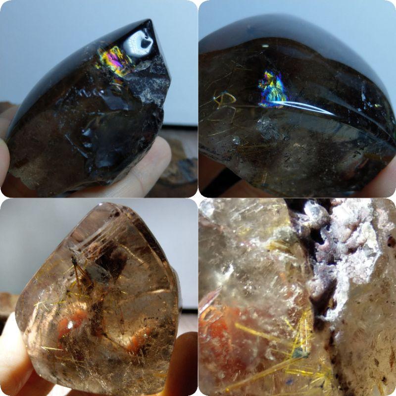 鈦晶擺件 隨型鈦晶柱 鈦晶花 太陽花 千層白幽靈 紅幽靈 有彩 帶雲母片 特製木座-細節圖8