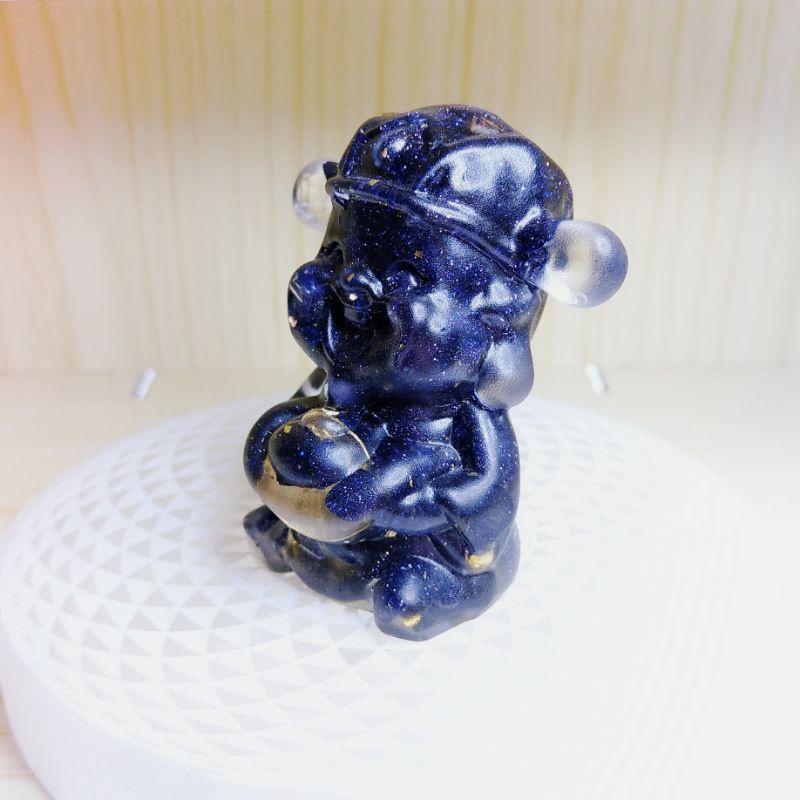 碎石能量石 碎石水晶財神爺 碎石水晶擺件 奧根塔 水晶滴膠 藍砂石 金太陽 金箔 古幣-細節圖3