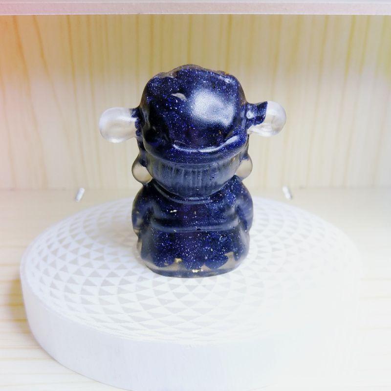 碎石能量石 碎石水晶財神爺 碎石水晶擺件 奧根塔 水晶滴膠 藍砂石 金太陽 金箔 古幣-細節圖4