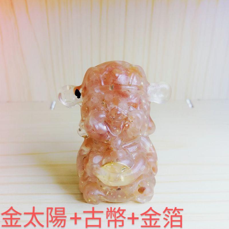 碎石能量石 碎石水晶財神爺 碎石水晶擺件 奧根塔 水晶滴膠 藍砂石 金太陽 金箔 古幣-細節圖6