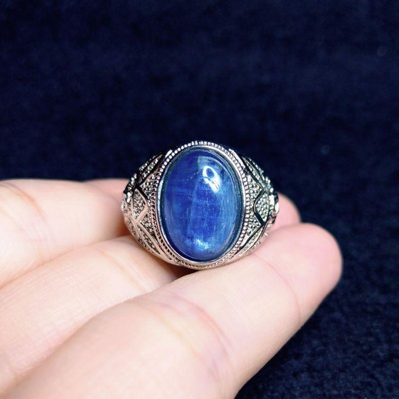 藍晶石戒指 藍晶石男戒 透光 貓眼效應 天然無優化無染色 s925銀活尾-細節圖2