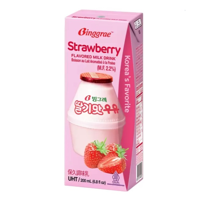 【原盒出貨】 Binggrae 草莓牛奶 保久調味乳 200毫升 X 24入 #298720-細節圖2