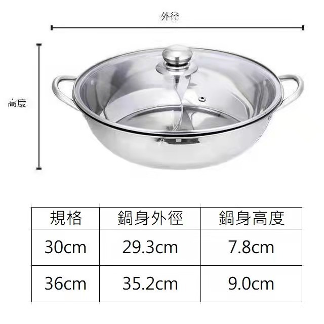 加厚不鏽鋼鴛鴦鍋/304復底鴛鴦鍋 兩種湯頭一次滿足  任君選擇 不挑爐具 透明強化玻璃蓋-細節圖9