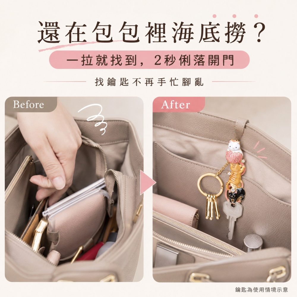 【告別包包海底撈】日本3carat包包鑰匙夾 貓咪三兄弟 扣環 ｜ 貓奴與都會上班族必備，一秒抽出鑰匙超優雅的實用配件-細節圖5
