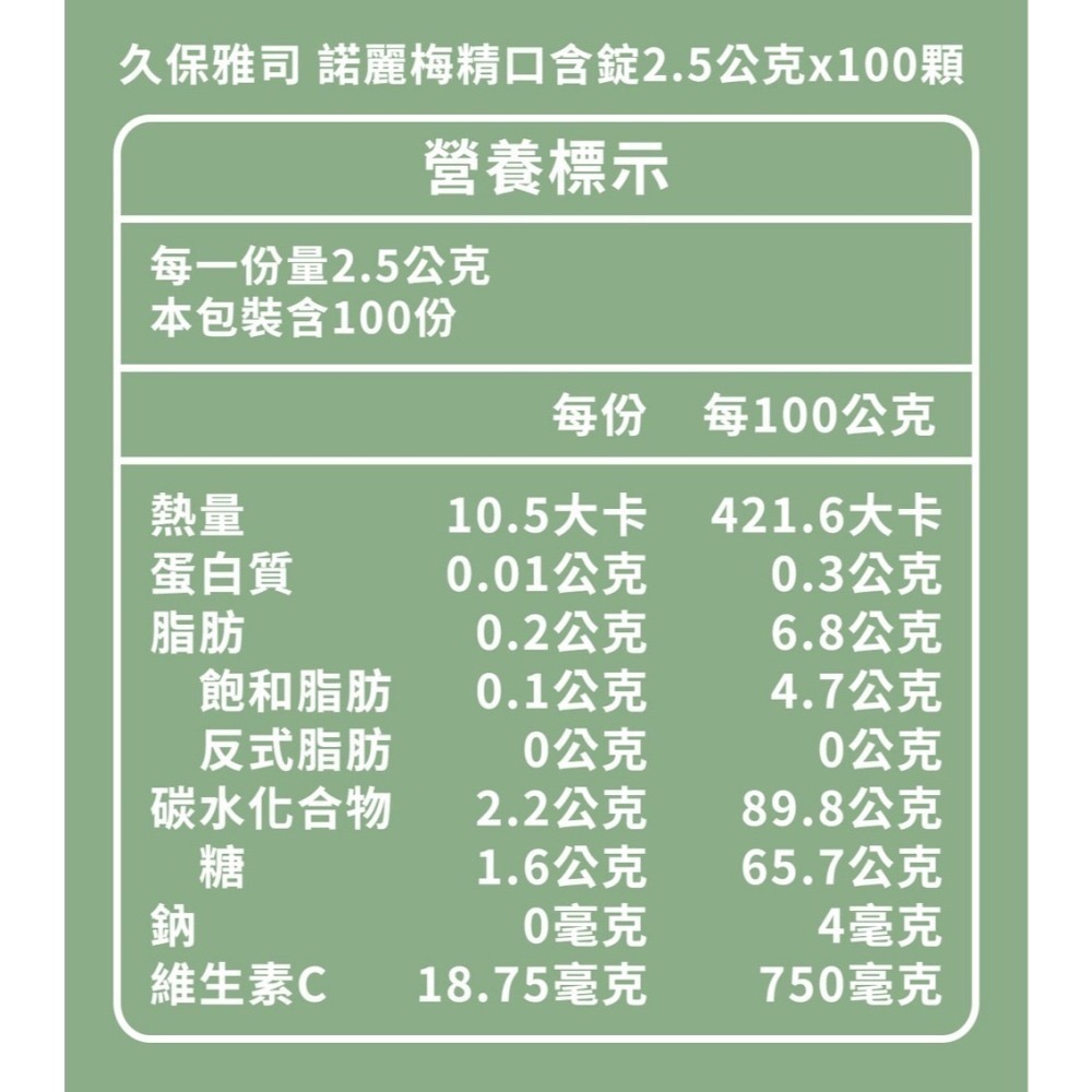 【筑小舖】久保雅司 諾麗梅精口含錠 2.5公克x100顆/盒-細節圖3