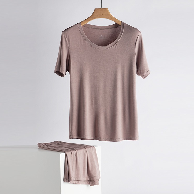 ​莫代爾比特棉短袖T恤女夏季新款圓領打底衫薄款內搭寬鬆休閒上衣-細節圖4