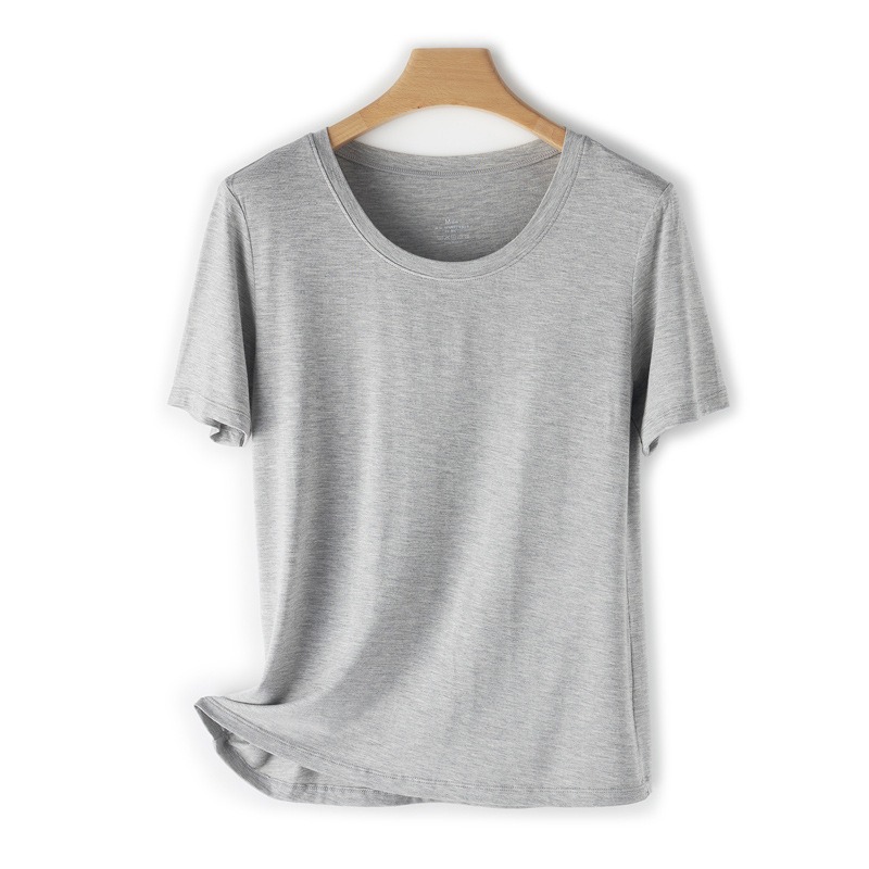 ​莫代爾比特棉短袖T恤女夏季新款圓領打底衫薄款內搭寬鬆休閒上衣-細節圖5