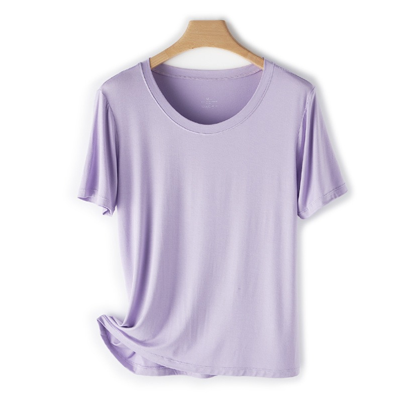 ​莫代爾比特棉短袖T恤女夏季新款圓領打底衫薄款內搭寬鬆休閒上衣-細節圖6