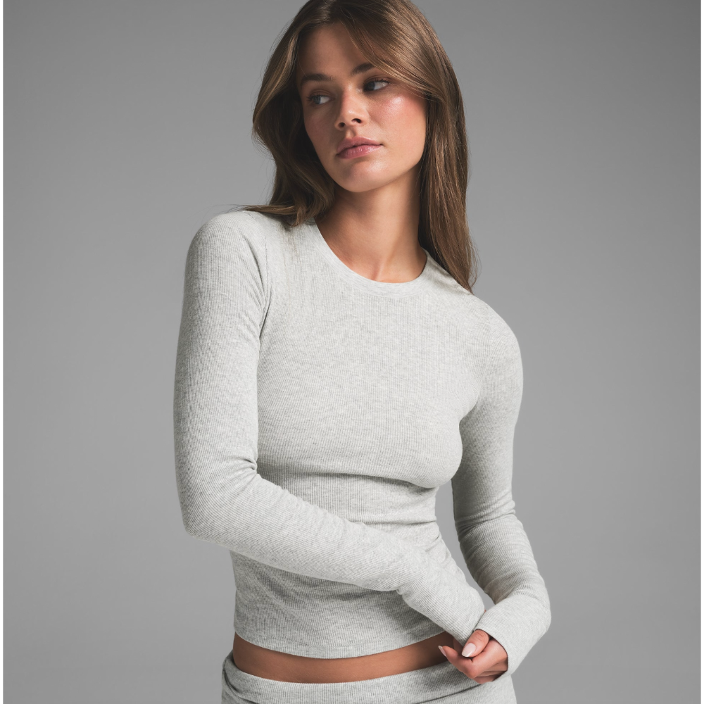 淺灰螺紋親膚長袖 (M)