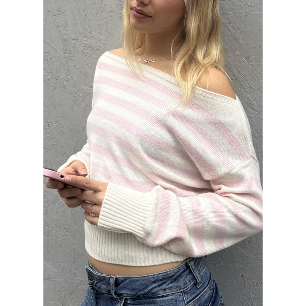 (sale) subdued ⋆ 多色 Boat Neck Striped Sweater-細節圖3