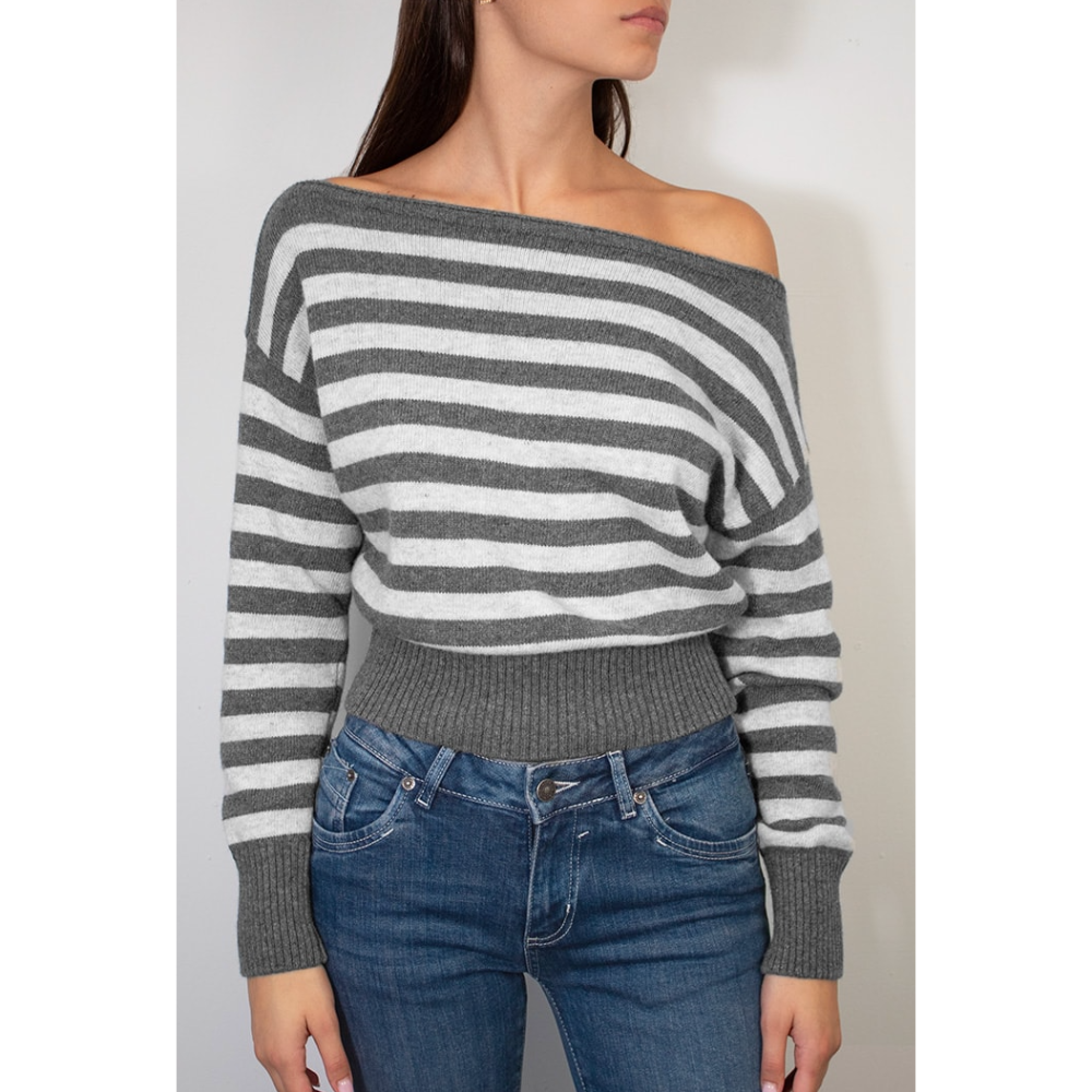 (sale) subdued ⋆ 多色 Boat Neck Striped Sweater-規格圖3