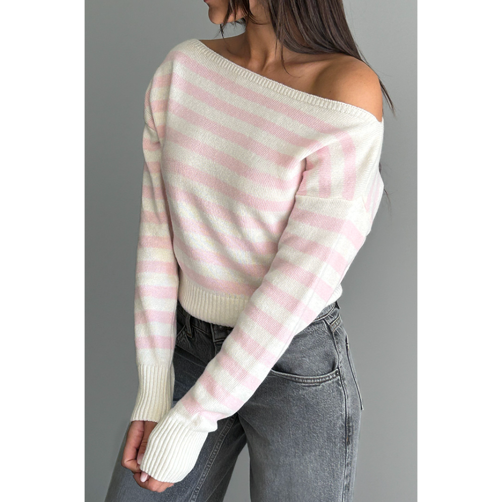 (sale) subdued ⋆ 多色 Boat Neck Striped Sweater-規格圖3