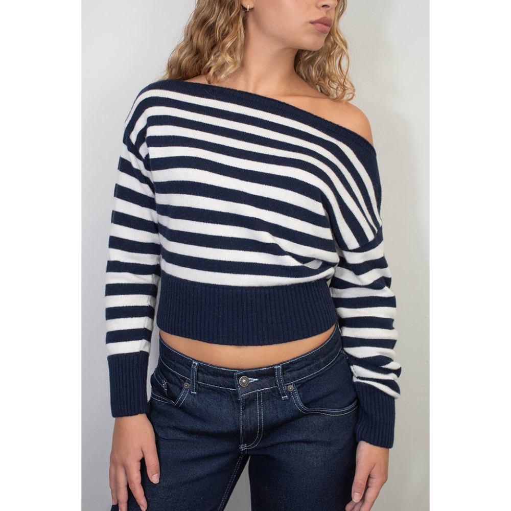 (sale) subdued ⋆ 多色 Boat Neck Striped Sweater-規格圖3