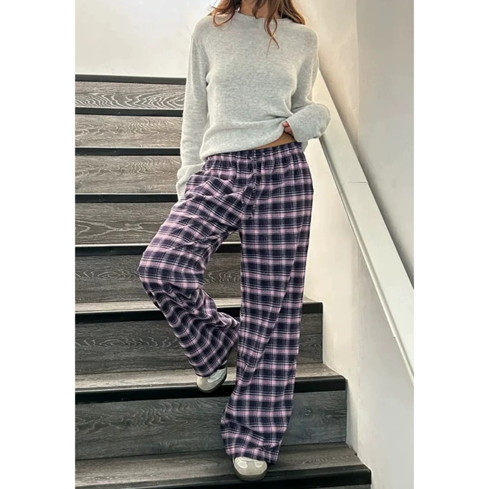 (sale) subdued ⋆ 多色 Plaid Wide Leg Pants-規格圖2