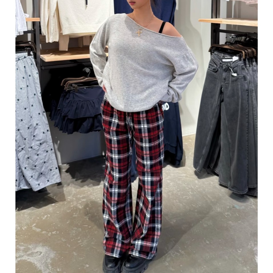 (sale) subdued ⋆ 多色 Plaid Wide Leg Pants-規格圖2