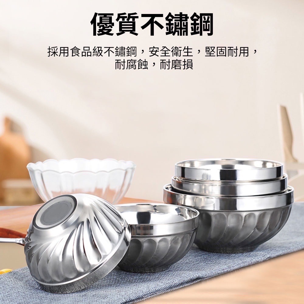 【十八啦🎲商城-台灣現貨】不鏽鋼雙層防燙碗 不鏽鋼碗 防燙碗 兒童碗 廚房湯 飯碗 防滑碗 防摔碗 餐具 鐵碗 雙層碗-細節圖6