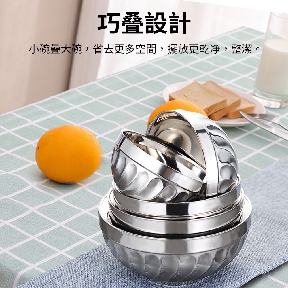 【十八啦🎲商城-台灣現貨】不鏽鋼雙層防燙碗 不鏽鋼碗 防燙碗 兒童碗 廚房湯 飯碗 防滑碗 防摔碗 餐具 鐵碗 雙層碗-細節圖7