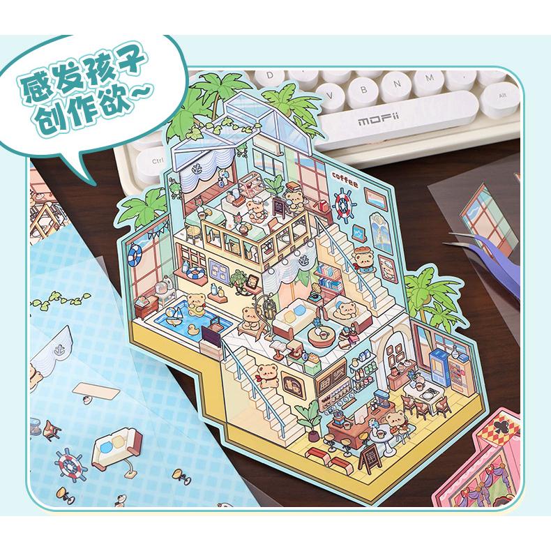 大尺寸場景立體貼紙 微縮造景貼紙 3D立體小屋 解壓造景手帳貼紙-細節圖3
