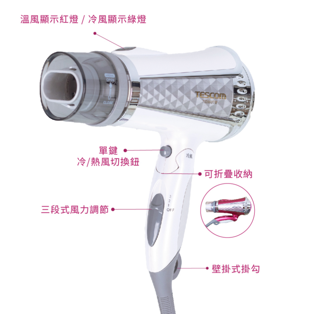 《 日本 TESCOM 台灣出貨 原廠公司貨 》TID960 超速乾 負離子 造型 吹風機 960-細節圖5