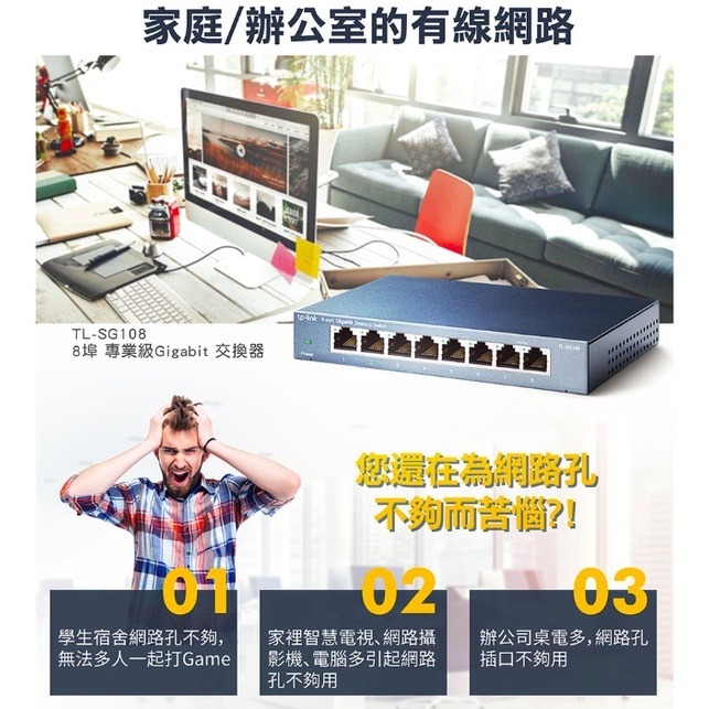 《 現貨 公司貨》tp-link TL-SG108 專業版 8埠 10/100/1000 Mbps 高速 網路 交換器-細節圖3