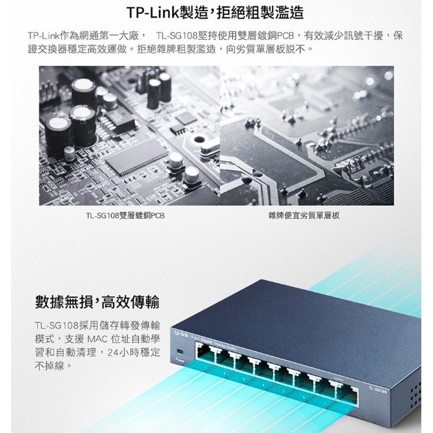 《 現貨 公司貨》tp-link TL-SG108 專業版 8埠 10/100/1000 Mbps 高速 網路 交換器-細節圖7