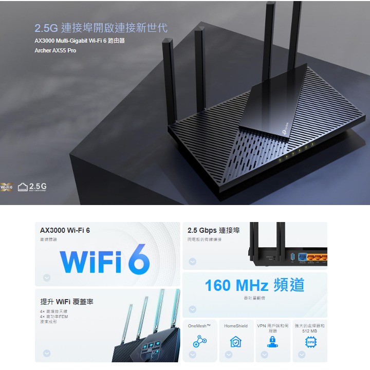 《 p-link 免運 公司貨》Archer AX55 Pro AX3000 雙頻 WiFi 6 路由器 無線 分享器-細節圖2