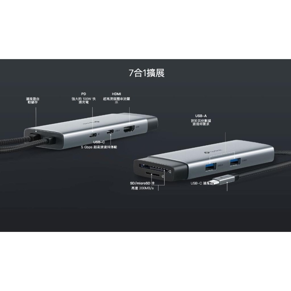 《 tp-link 4K HDMI 7合1》UH7020C USB Type-C 9埠 集線器 HUB 讀卡機 隨插即用-細節圖2