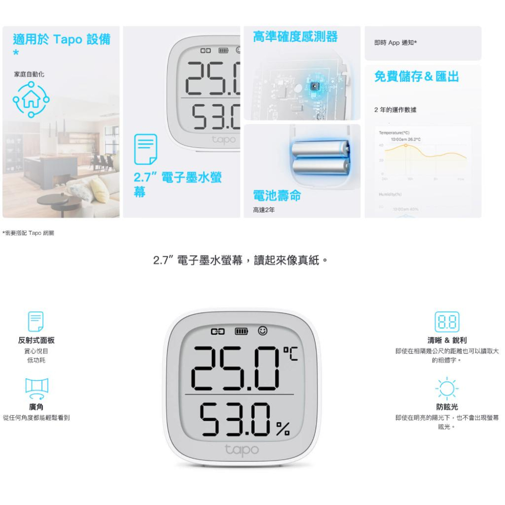《 tp-link 原廠 公司貨 智慧家電 》Tapo T315 智慧 感測器 溫度計 濕度計 智慧家庭 智能家居-細節圖2