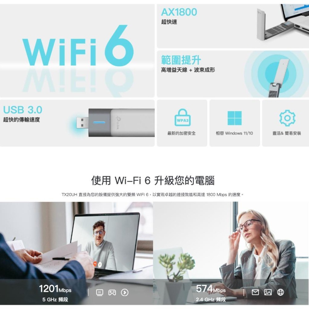 《 tp-link 免運 公司貨 》Archer TX20UH AX1800 高增益 雙頻 WiFi 6  無線 網卡-細節圖2