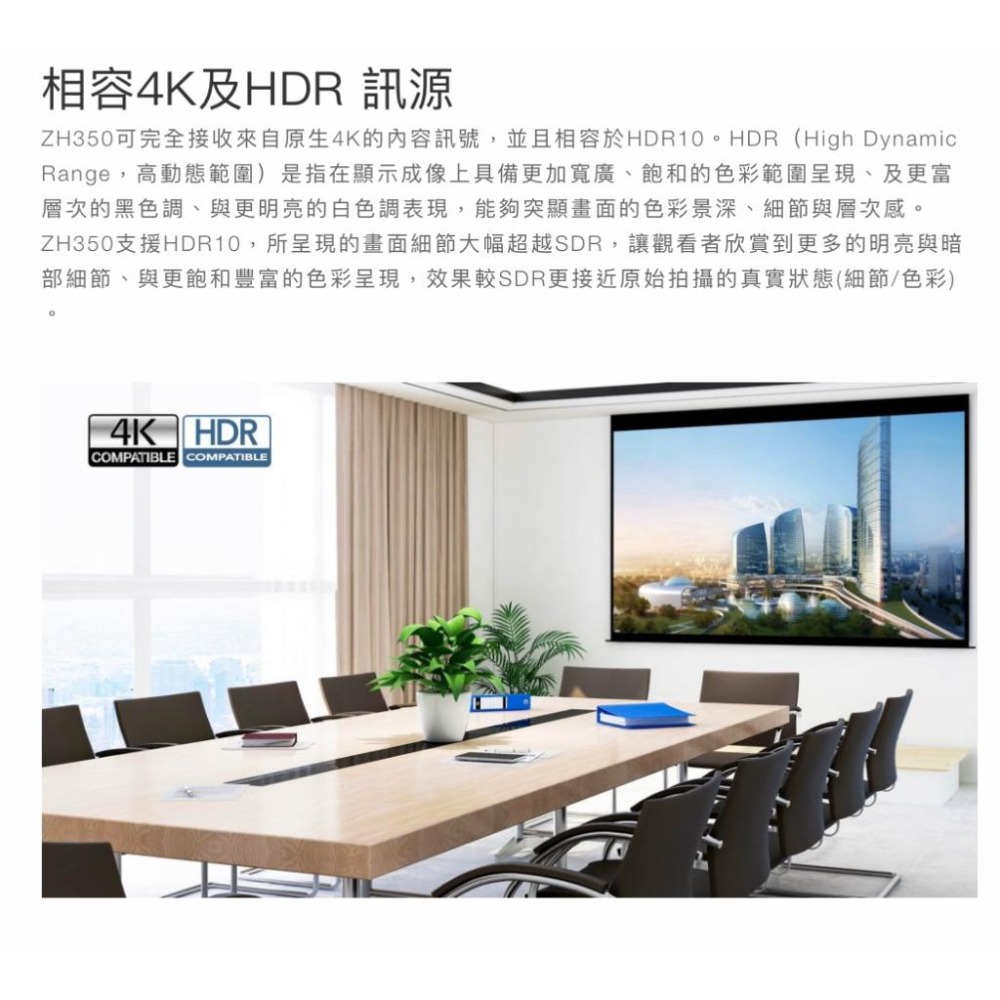 《 免運 原廠 送80吋布幕 》Optoma 奧圖碼 ZH350 1080p 輕巧型 高亮 雷射 商用投影機 雷射投影機-細節圖2