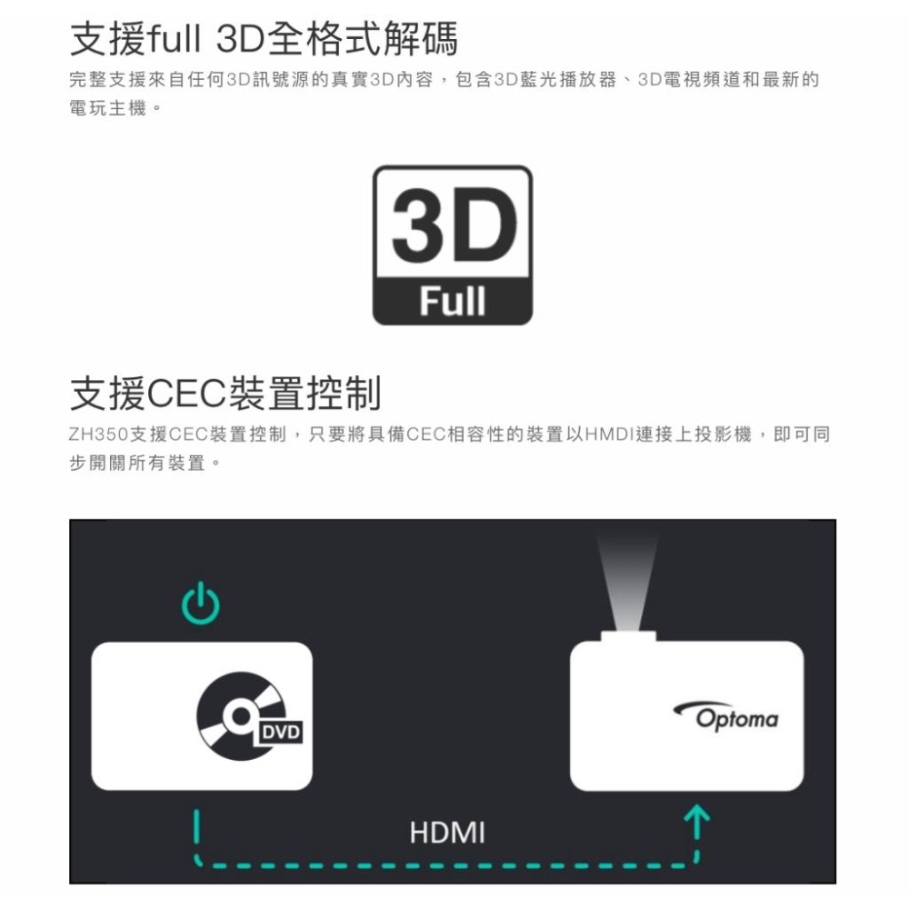 《 免運 原廠 送80吋布幕 》Optoma 奧圖碼 ZH350 1080p 輕巧型 高亮 雷射 商用投影機 雷射投影機-細節圖8
