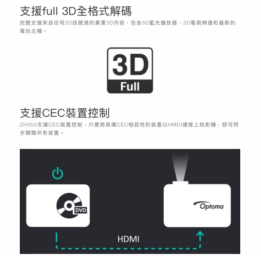 《 免運 原廠 送80吋布幕 》Optoma 奧圖碼 ZH350 1080p 輕巧型 高亮 雷射 商用投影機 雷射投影機-細節圖8