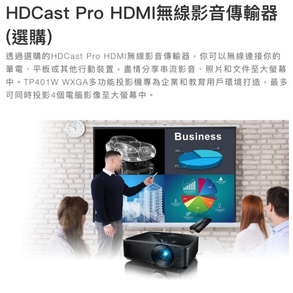 《 免運 原廠 送 HDMI線材 》Optoma 奧圖碼 TP401W WXGA 高亮度 多功能 商務投影機 投影機-細節圖6