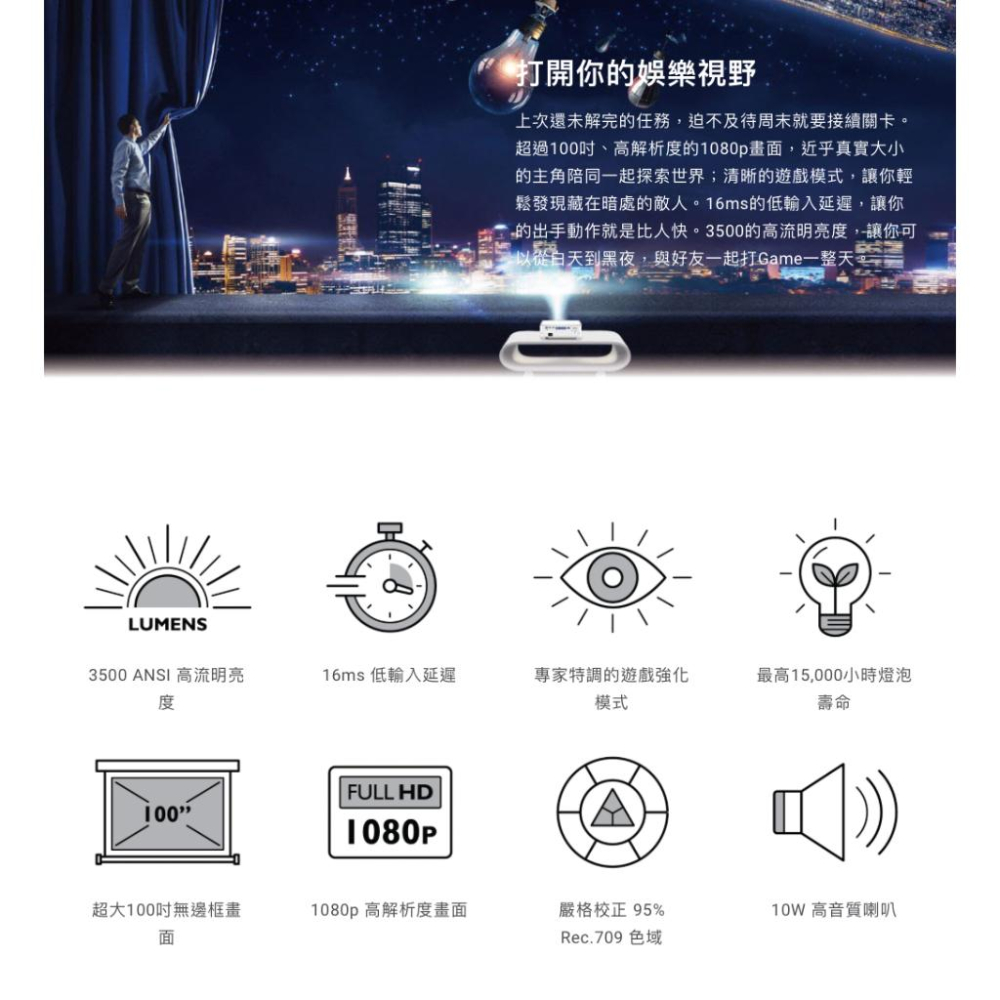 《 免運 原廠 3500流明 送 HDMI線材 》BenQ 明基 TH585P 1080p 低延遲高亮遊戲三坪機 投影機-細節圖2