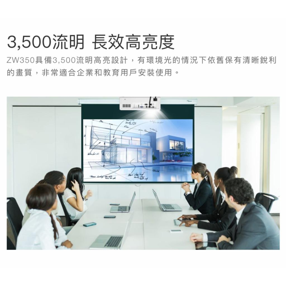《 免運 原廠 送 HDMI線材》Optoma 奧圖碼 ZW350 WXGA 輕巧型 高亮 雷射 商用投影機 雷射投影機-細節圖2