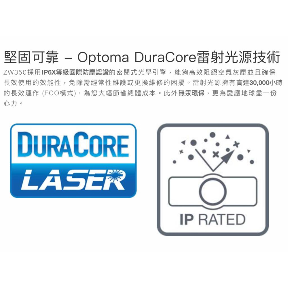《 免運 原廠 送 HDMI線材》Optoma 奧圖碼 ZW350 WXGA 輕巧型 高亮 雷射 商用投影機 雷射投影機-細節圖3