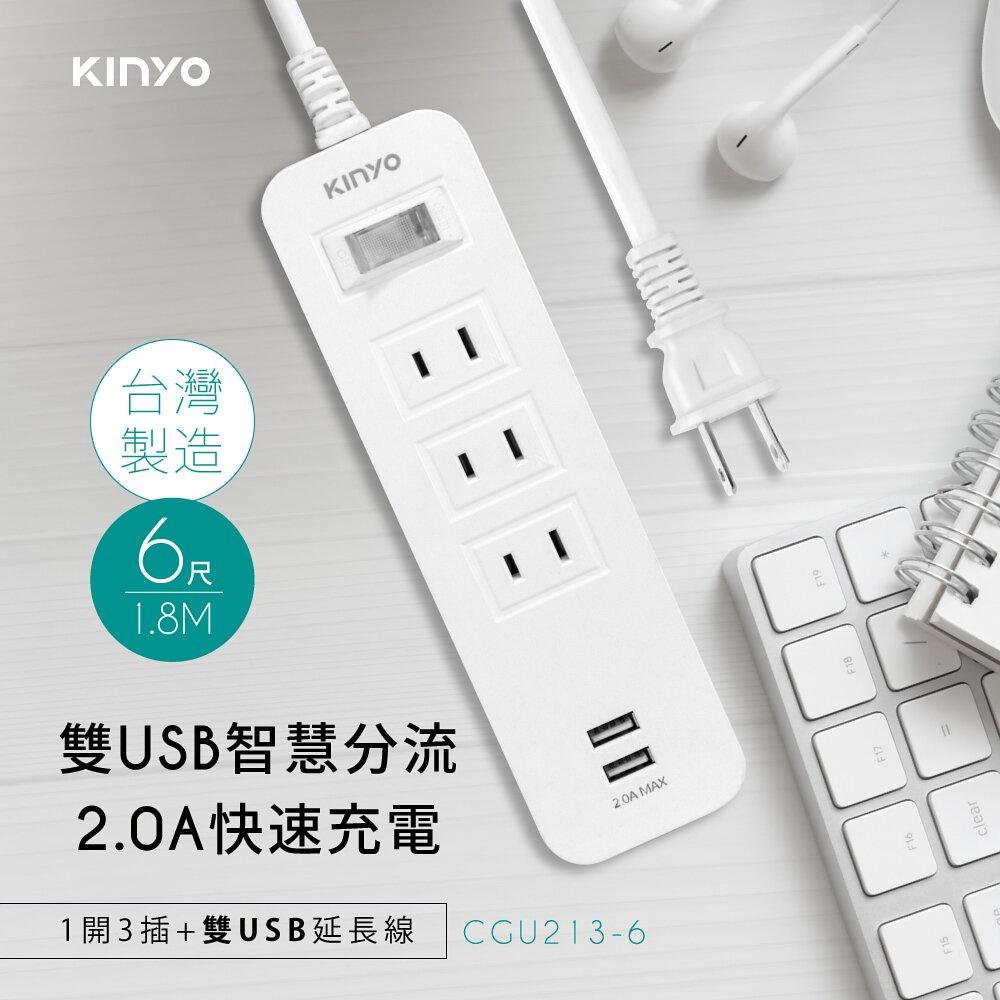 《 免運 現貨 附發票 5孔 180cm 》KINYO CGU213-6 3開 3插 2USB 安全 延長線 1.8M-細節圖5