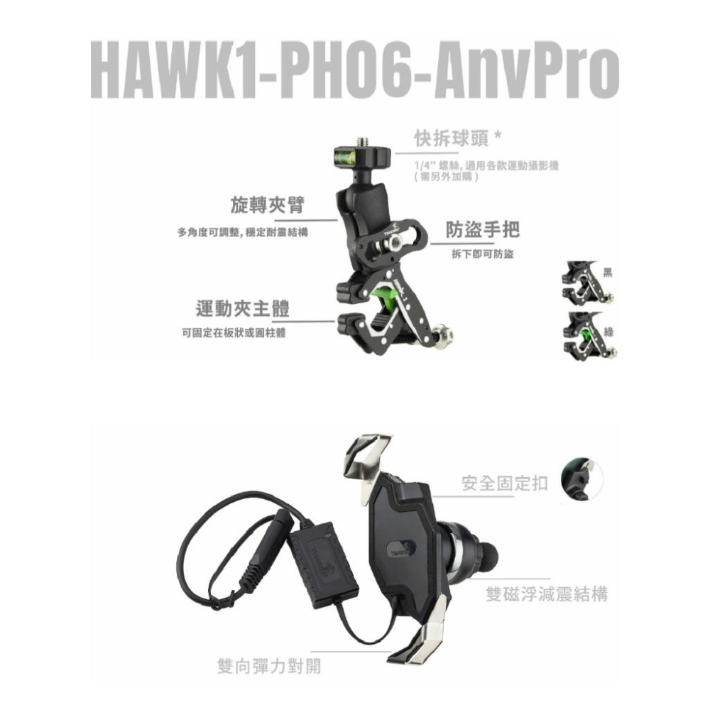 《雙磁浮 免運 現貨2代 夾鉗式》TAKEWAY 黑隼 Z 無線充電 機車 手機支架 HAWK1-PH06-AnvPro-細節圖2
