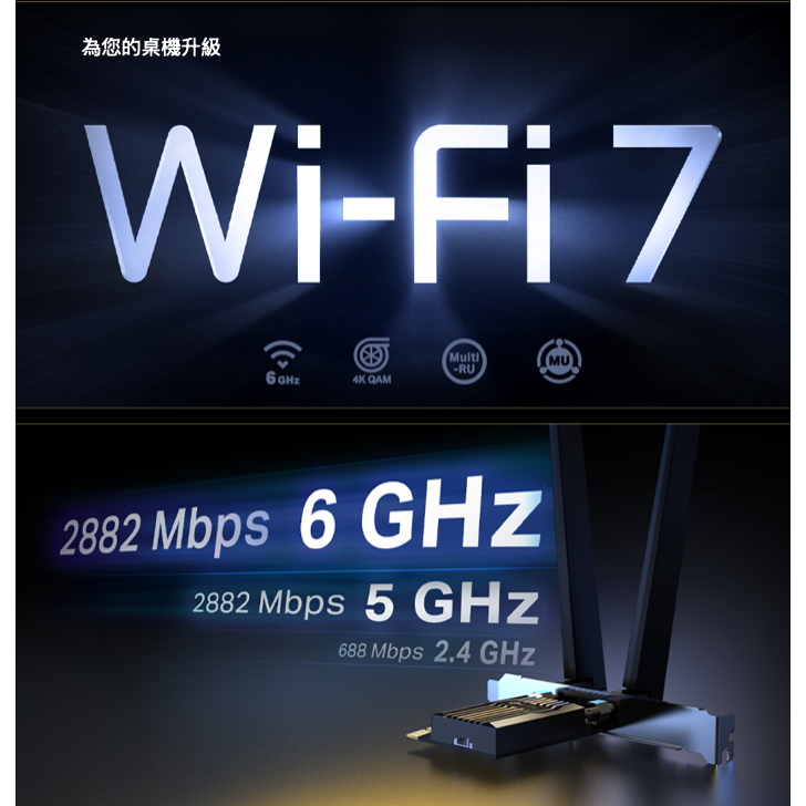 《 tp-link 免運 公司貨 》Archer TBE400E BE6500三頻 WiFi 7 PCI-E 無線網卡-細節圖2