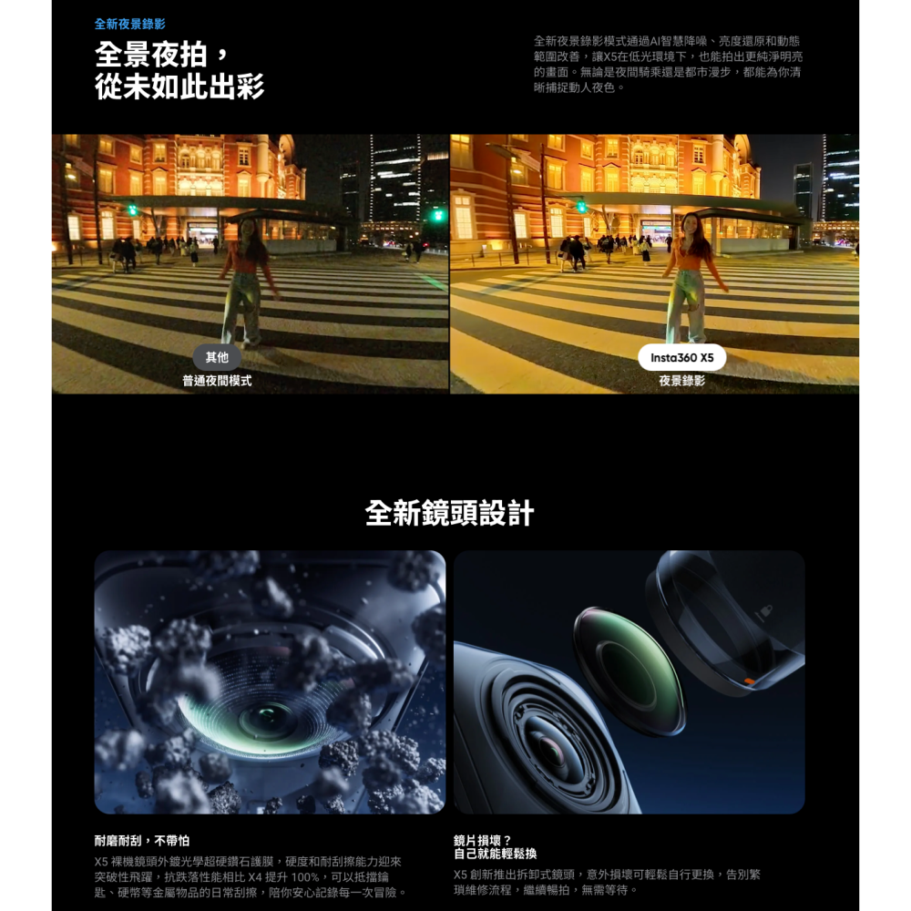 《 Insta360 影石 現貨 免運 原廠公司貨 AI夜拍》X5 360 防水 全景相機 全景攝影機 隱形 運動相機-細節圖5