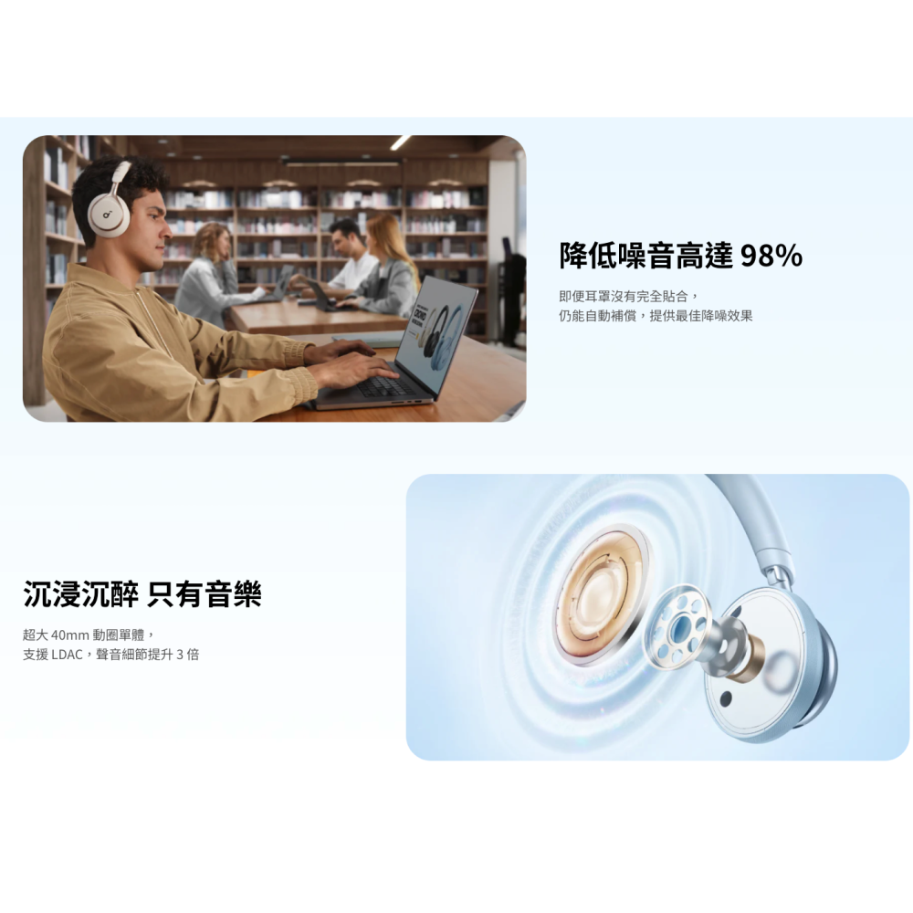 《 Soundcore 原廠 公司貨 》Space One 降噪 藍牙 耳罩式 耳機 Anker A3035-細節圖2