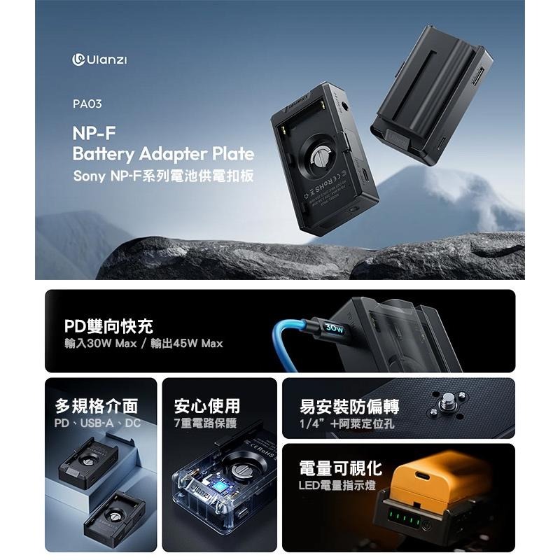 《 Ulanzi 優籃子 外接電源 》PA03 NP-F 供電快拆板 快拆板-細節圖2